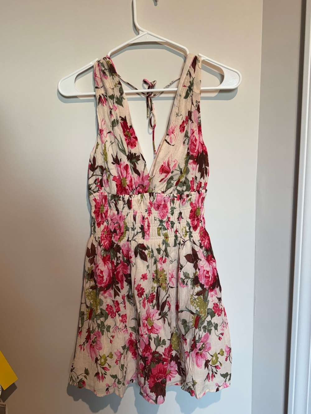 Abercrombie & Fitch Cream Mini Dress with Pink Floral Print